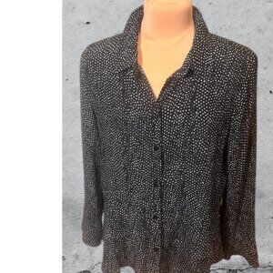 Habitat Black and White Button Down Shirt 3/4 Sleeve Relaxed Fit Size Small